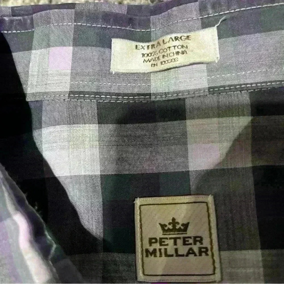 Peter Millar Button Up Long Sleeve Shirt Men XL 100% Cotton Purple Gray Plaid - Picture 7 of 9